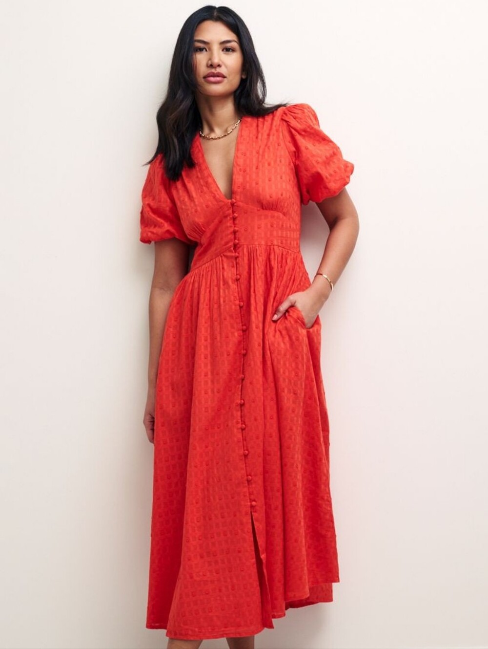 Nobody's Child Starlight Textured Puff Sleeve Midi Dress 12US